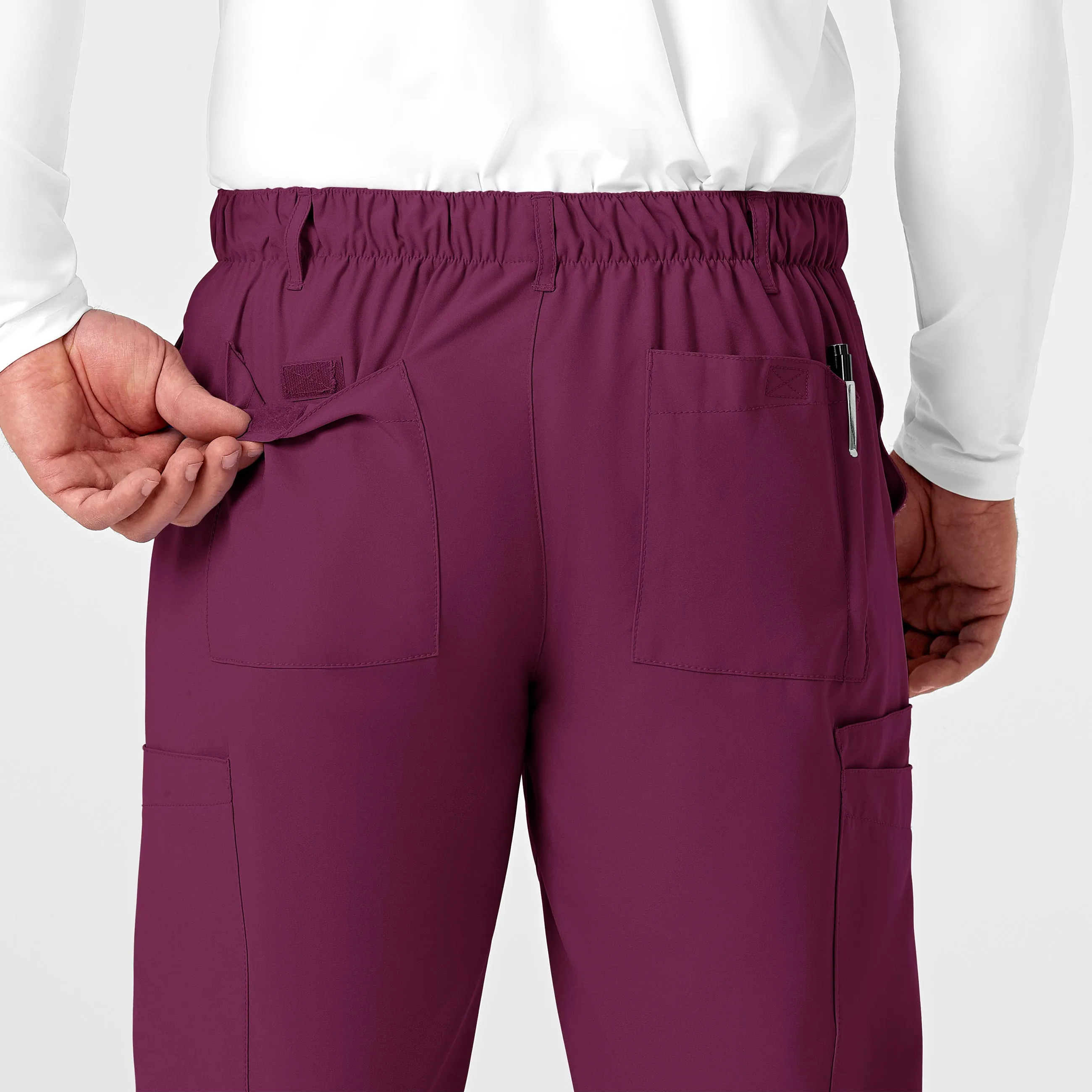 W123 5355 Men's Flat Front Cargo Scrub Pants Wine