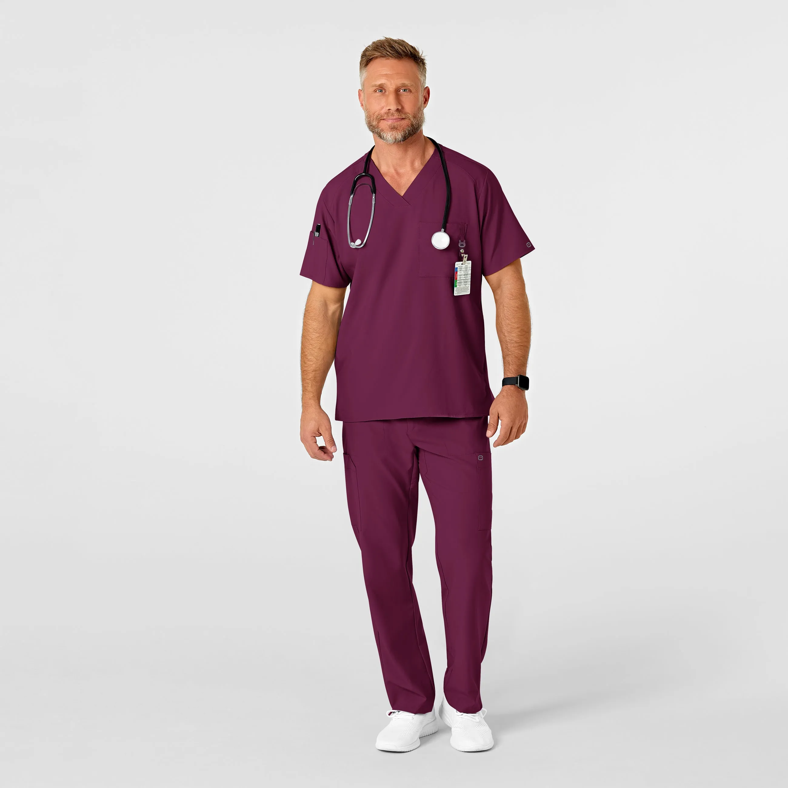 W123 5355 Men's Flat Front Cargo Scrub Pants Wine