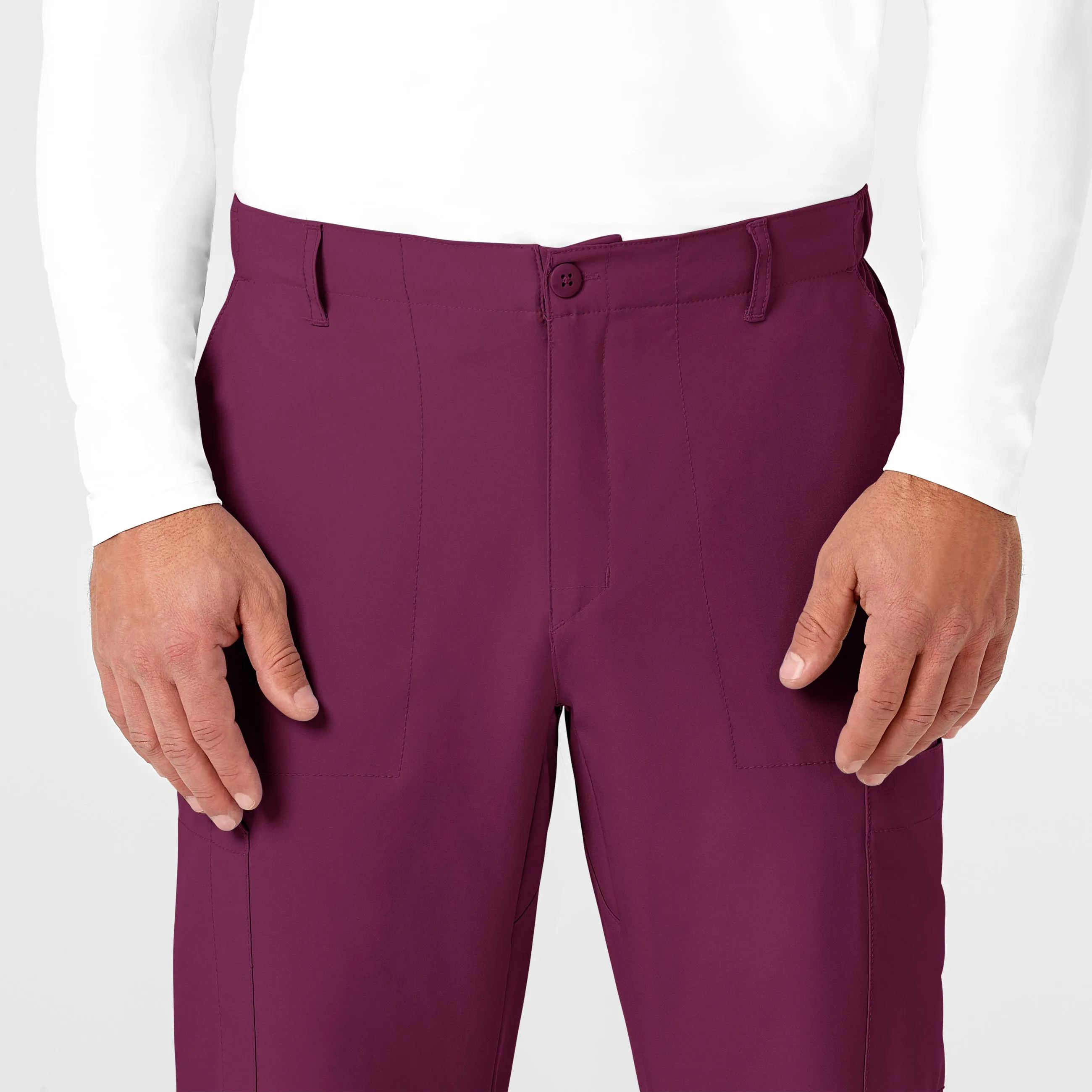 W123 5355 Men's Flat Front Cargo Scrub Pants Wine