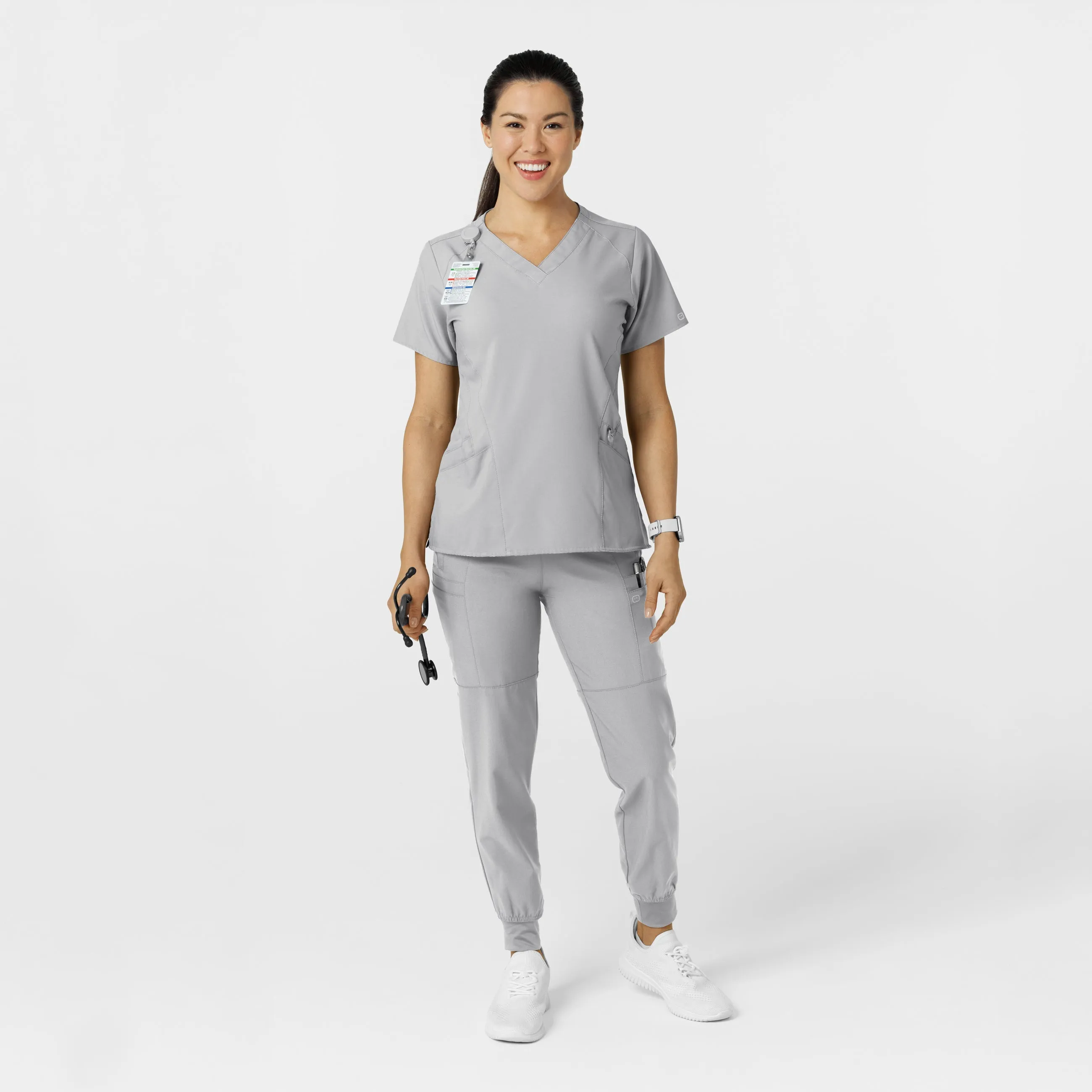 W123 5555 Comfort Waist Cargo Jogger Scrub Pants Grey