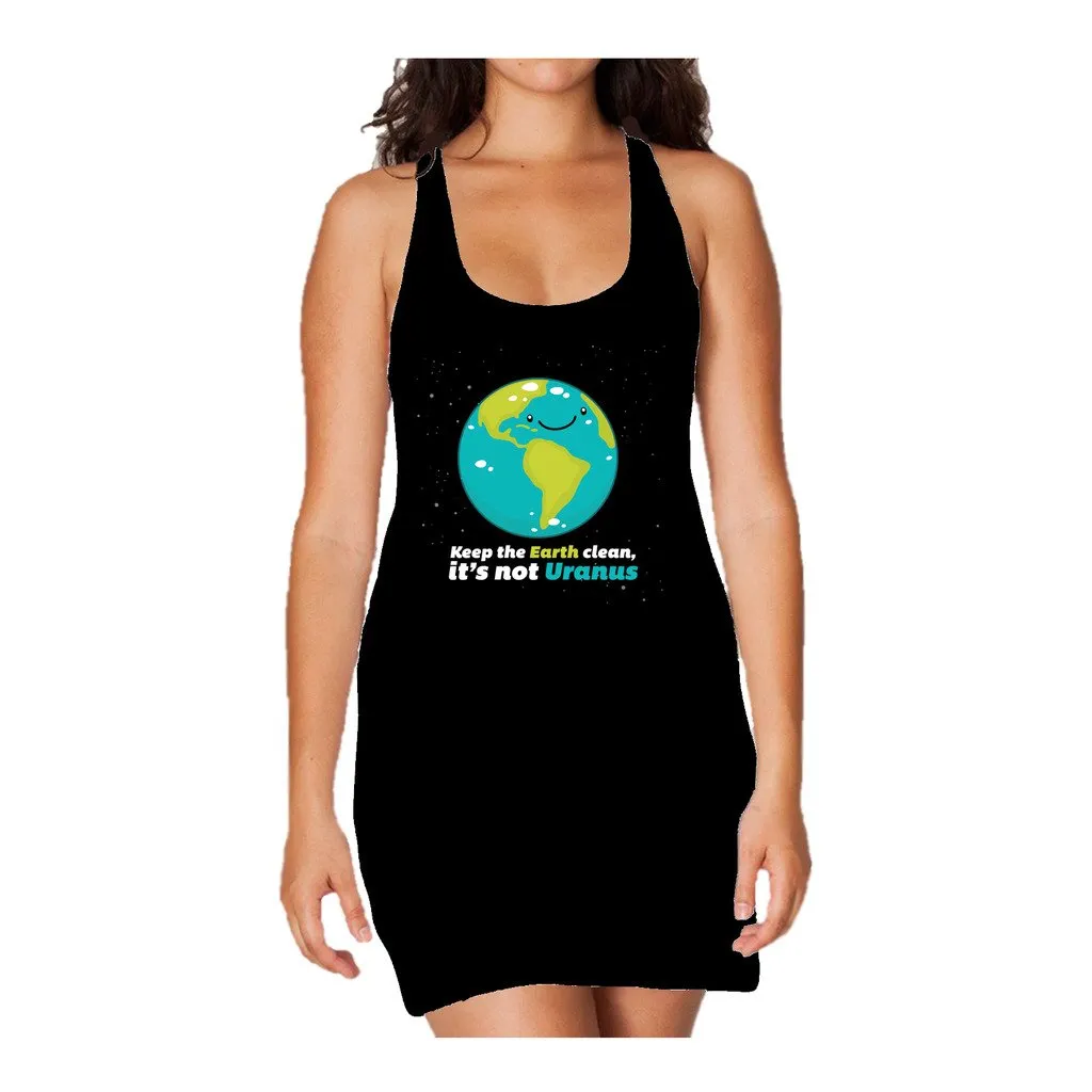 Weird Science Keep The Earth Clean It's Not Uranus Official Women's Long Tank Dress (Black)