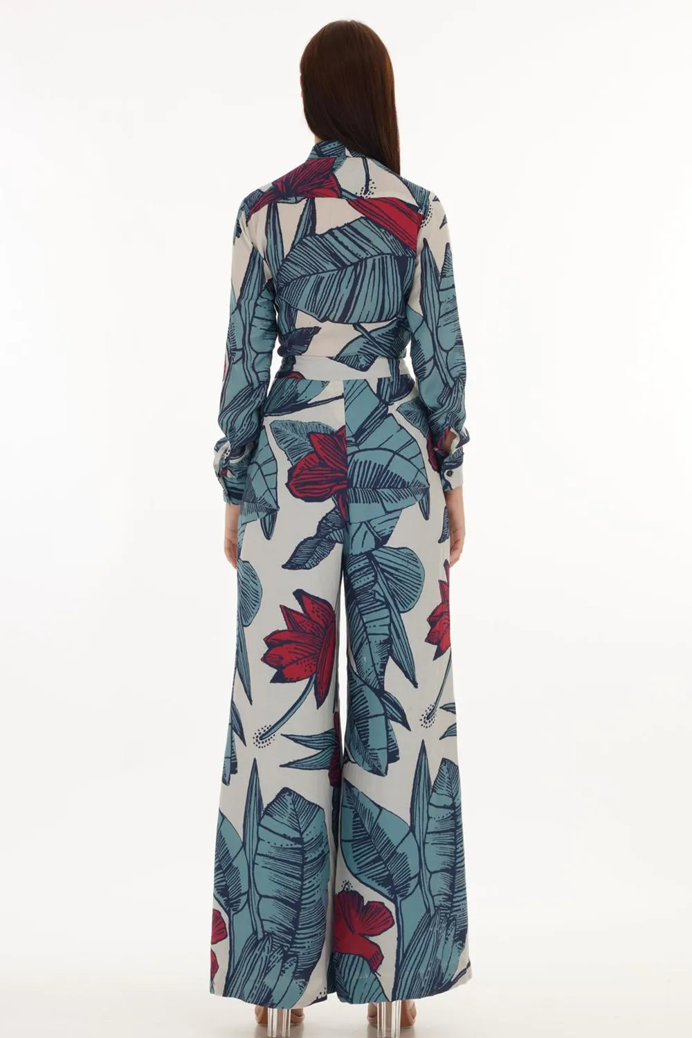 White, Blue & Red Floral Pants