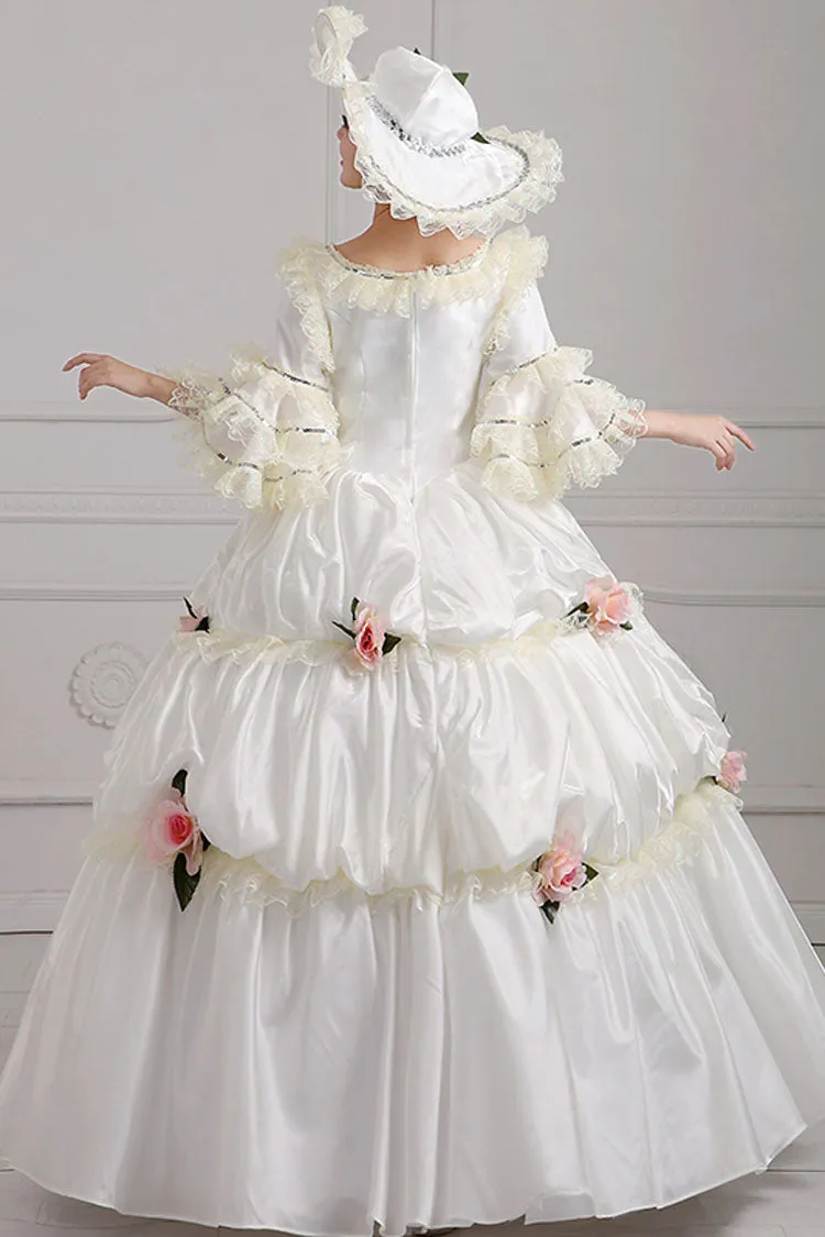 White Court Style High Waisted Flowers Victorian Lolita Prom Dress