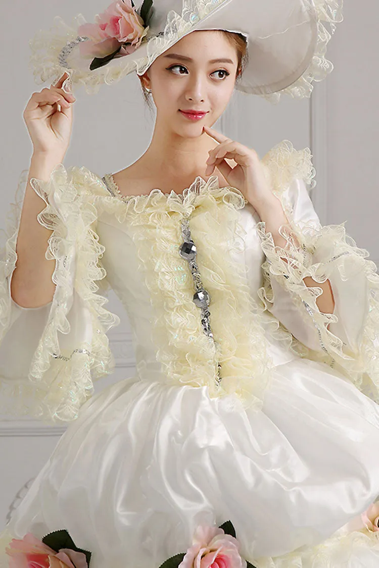 White Court Style High Waisted Flowers Victorian Lolita Prom Dress