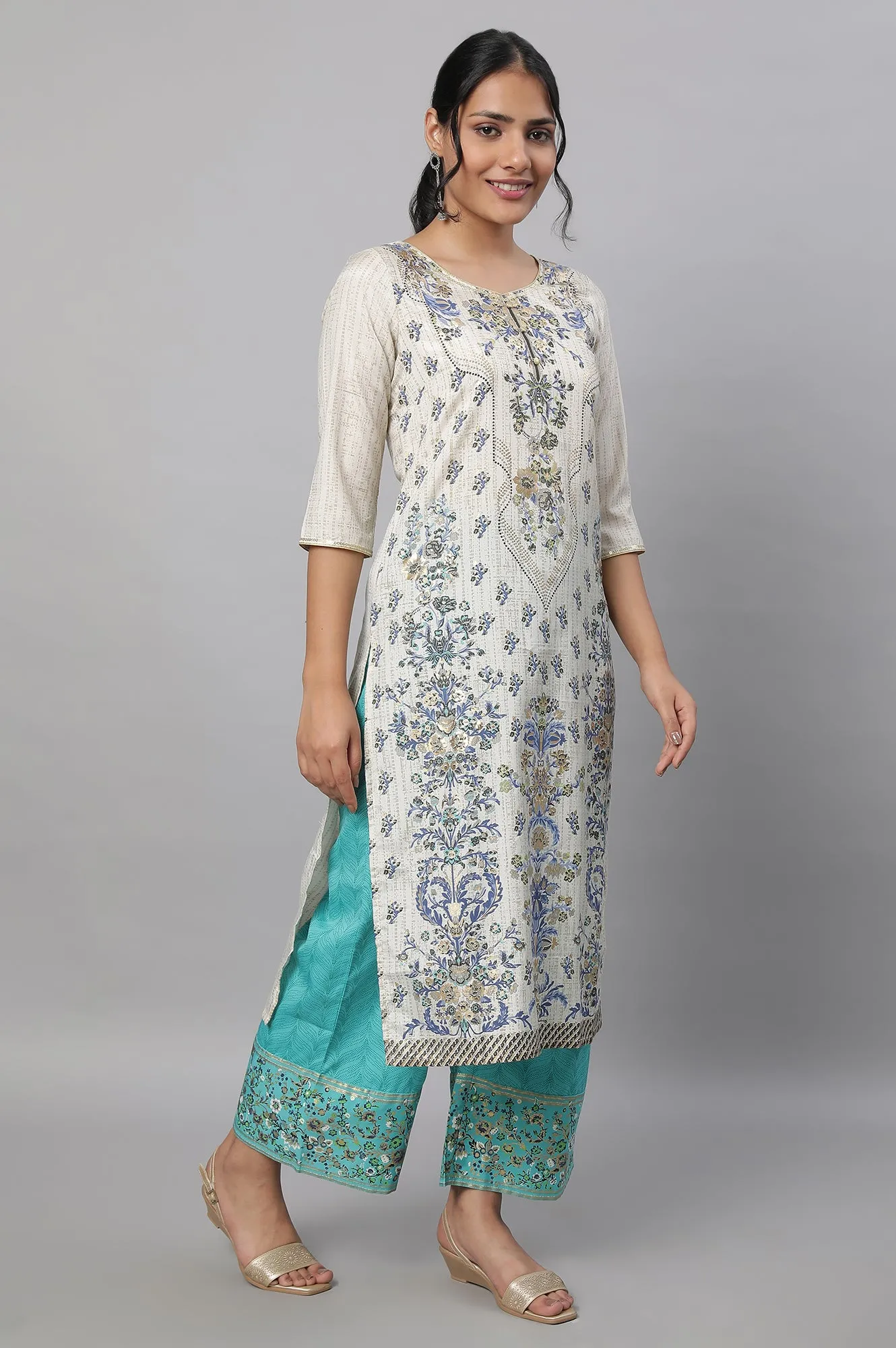 White Printed kurta & Palazzo Set