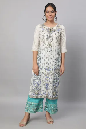 White Printed kurta & Palazzo Set