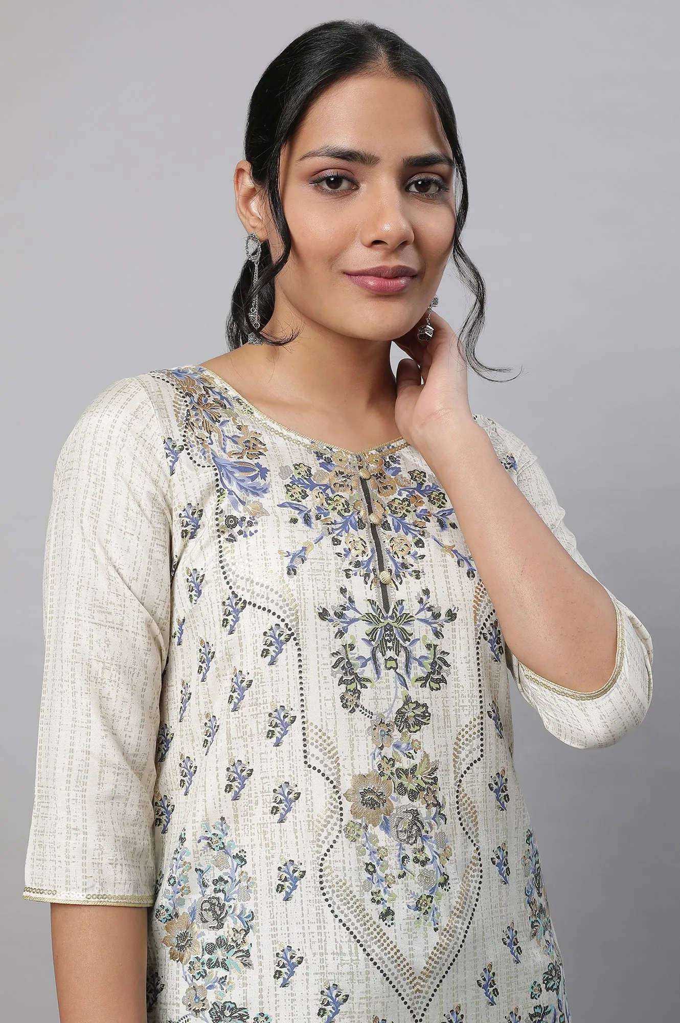 White Printed kurta & Palazzo Set