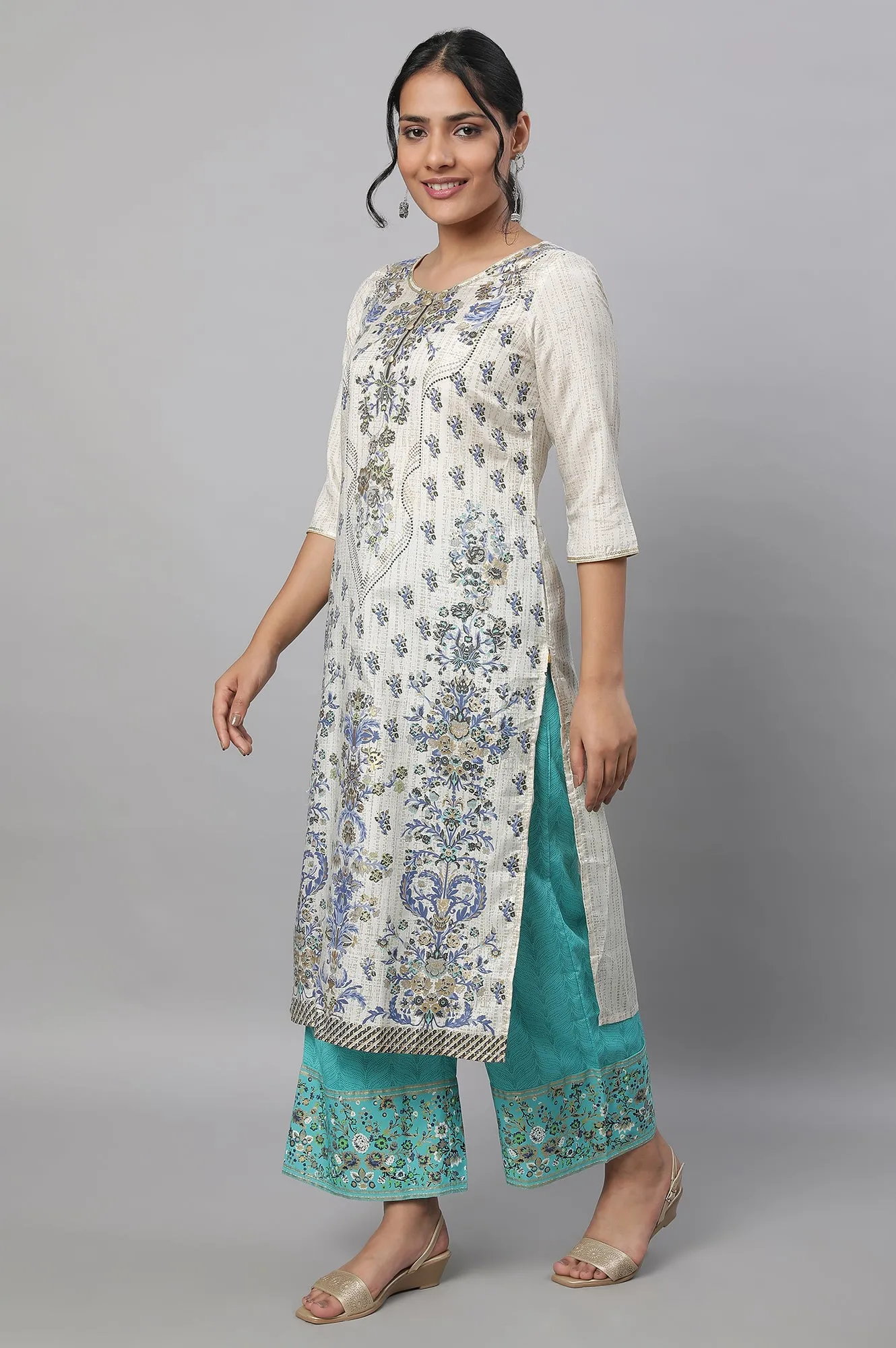 White Printed kurta & Palazzo Set