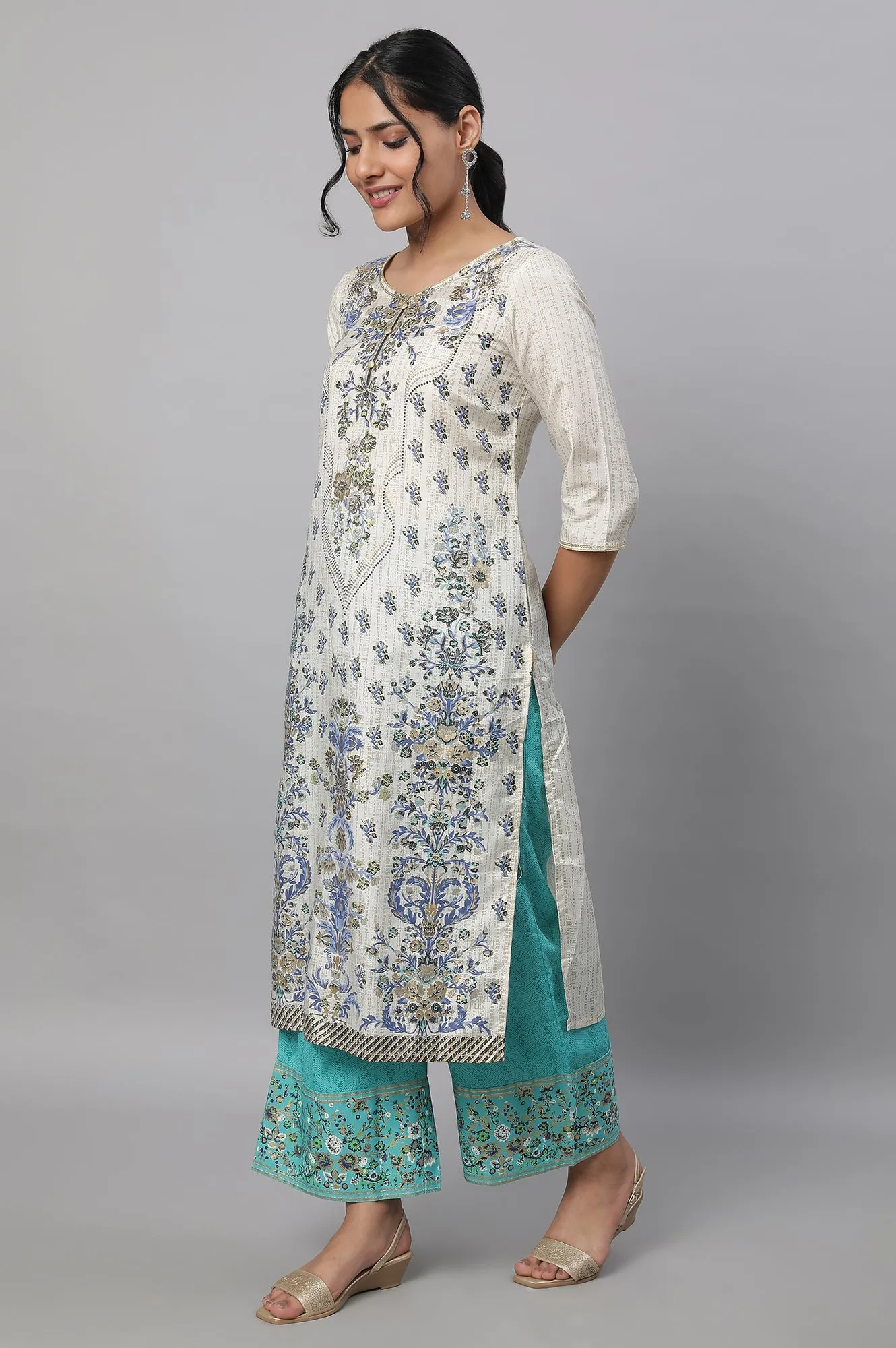 White Printed kurta & Palazzo Set