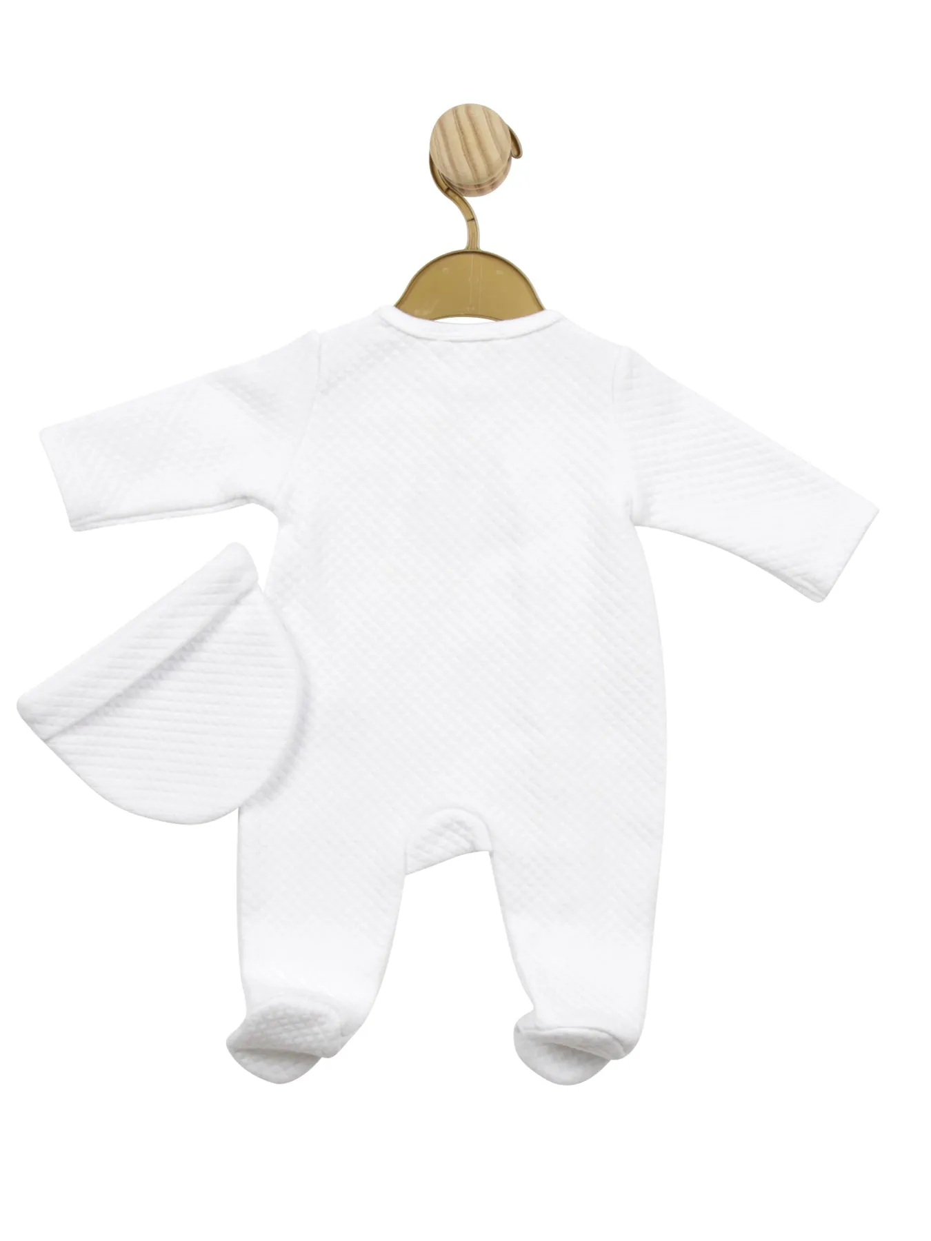 White Quilted Premmie Babygrow & Hat Set