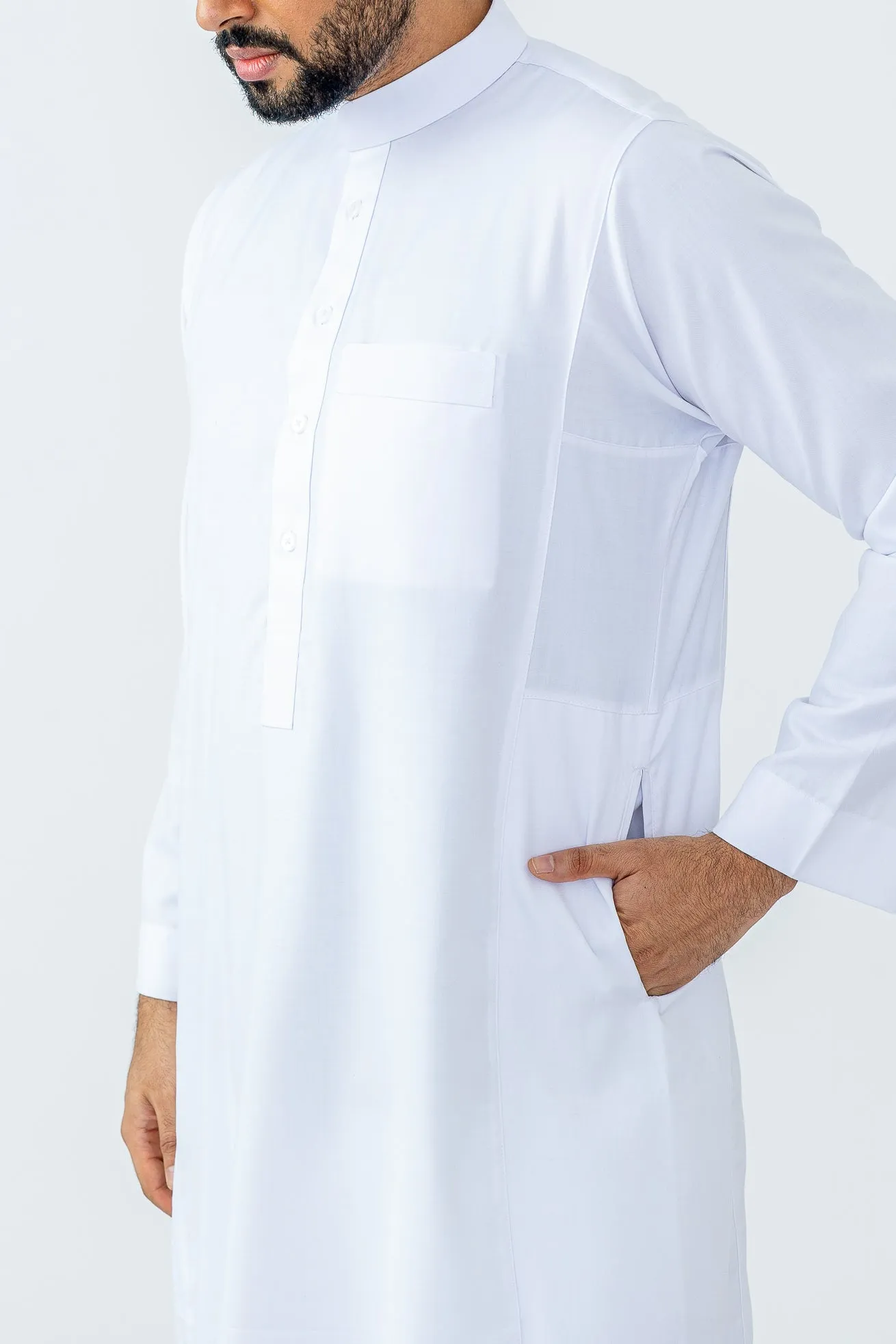 White Saudi Collar Thobe|Jubbah
