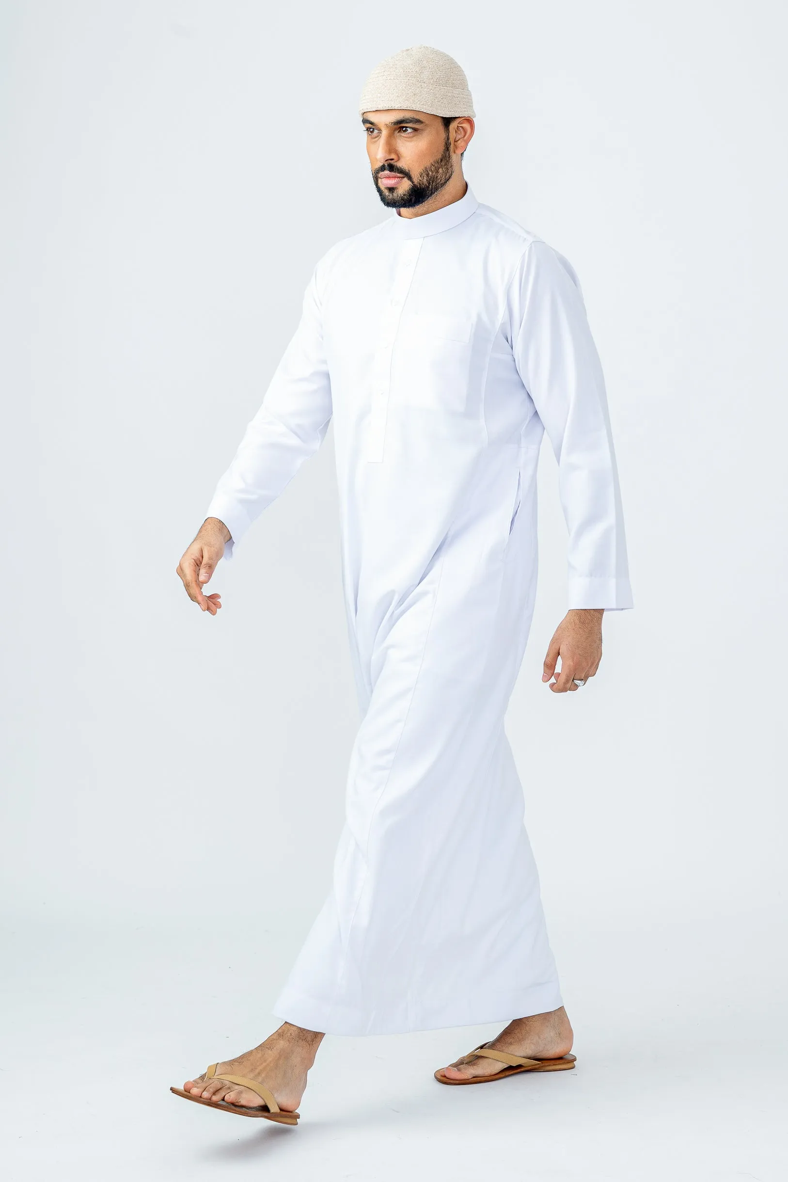 White Saudi Collar Thobe|Jubbah
