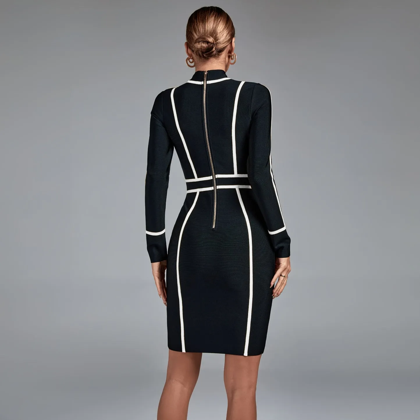 White Stripe High Neck Bandage Dress