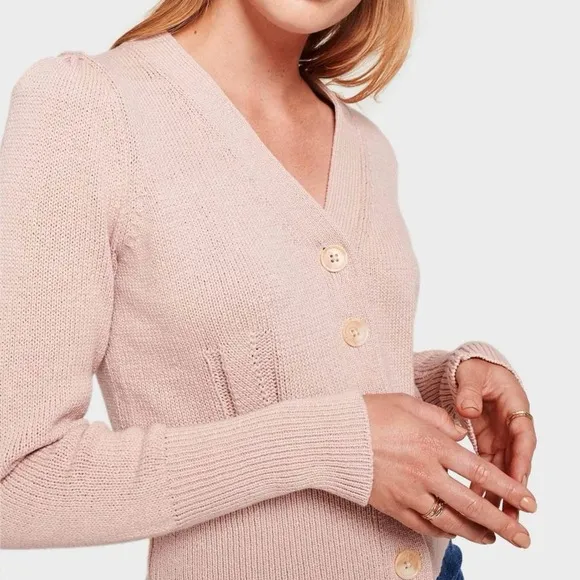 White   Warren - Puff Shoulder Cardigan in Pink Topaz