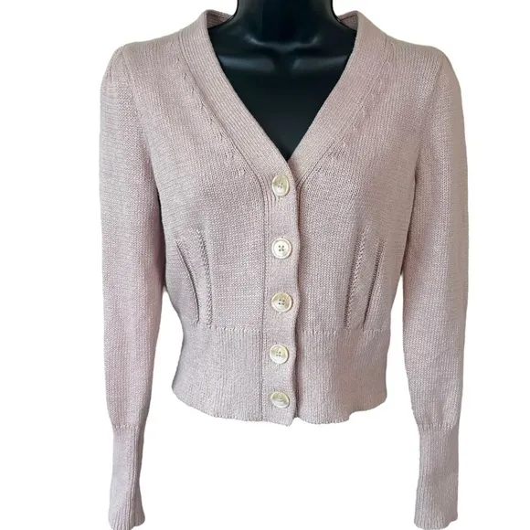 White   Warren - Puff Shoulder Cardigan in Pink Topaz