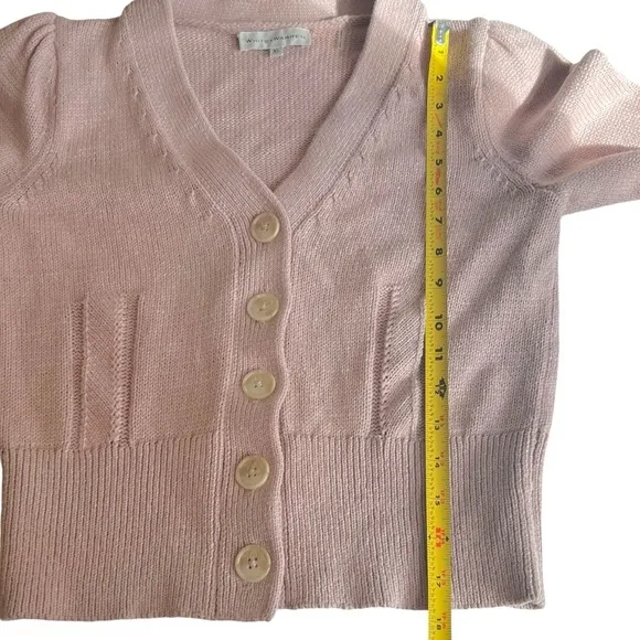 White   Warren - Puff Shoulder Cardigan in Pink Topaz