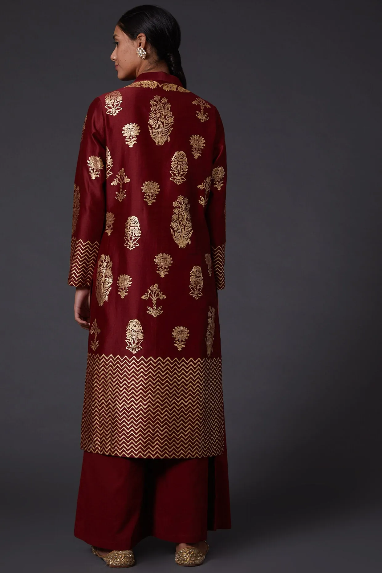 Wine Block Print Kurta With Palazzo