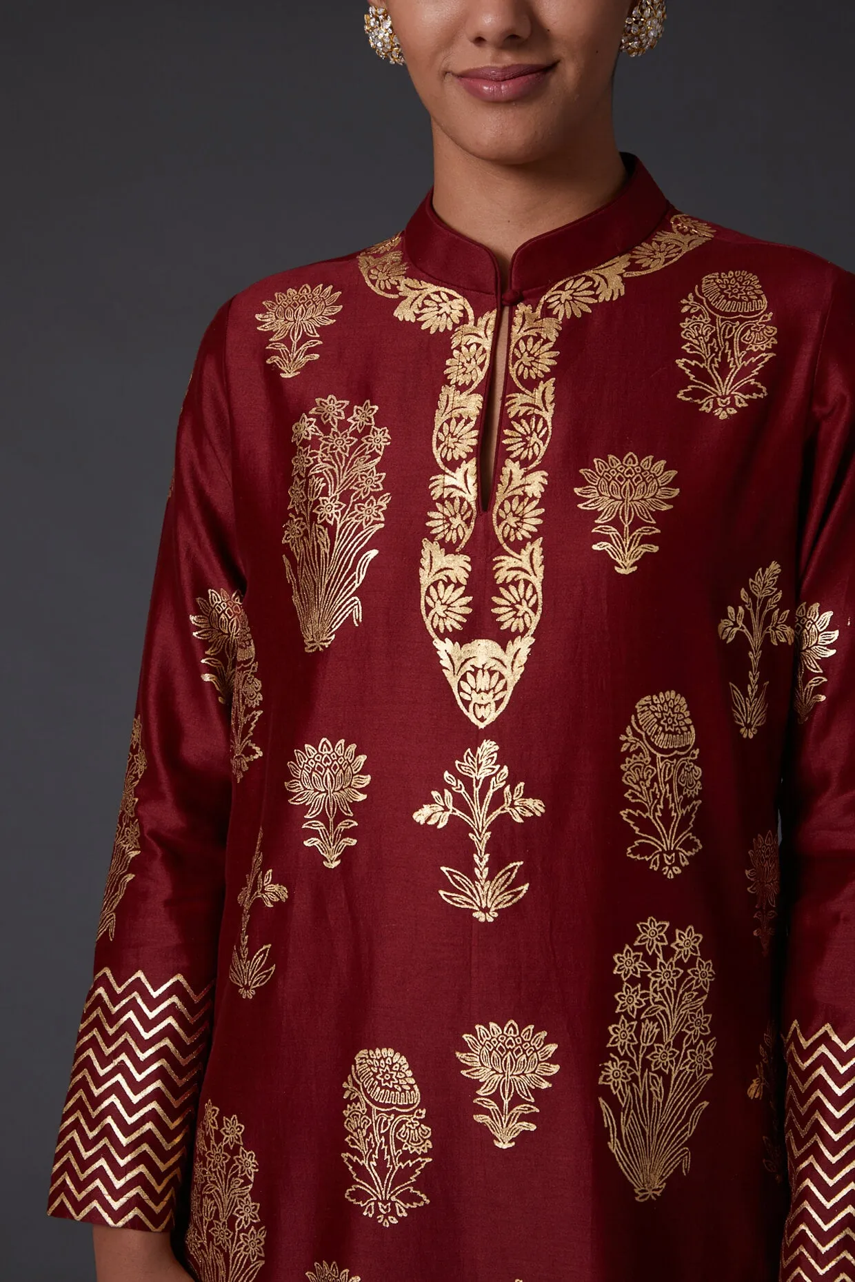 Wine Block Print Kurta With Palazzo