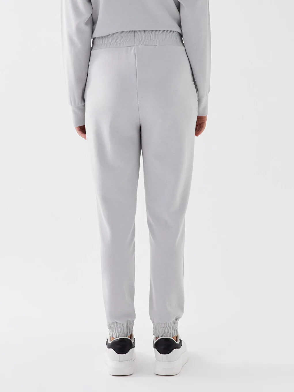 Women Elastic Waist Plain Jogger Sweatpants