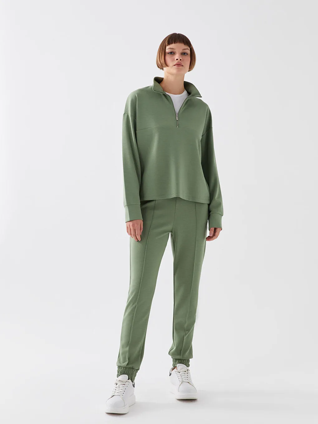 Women Elastic Waist Plain Jogger Sweatpants