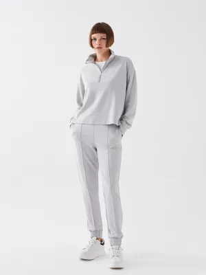 Women Elastic Waist Plain Jogger Sweatpants