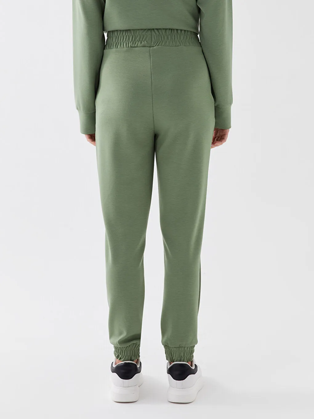 Women Elastic Waist Plain Jogger Sweatpants