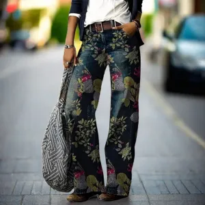 Women's Graphic Vintage Wide Leg Pants | High Waisted