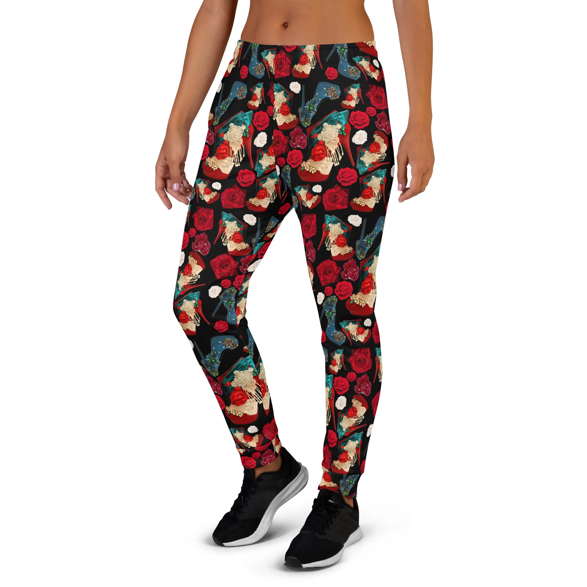 Women's Joggers 'Fiori rosso nero'