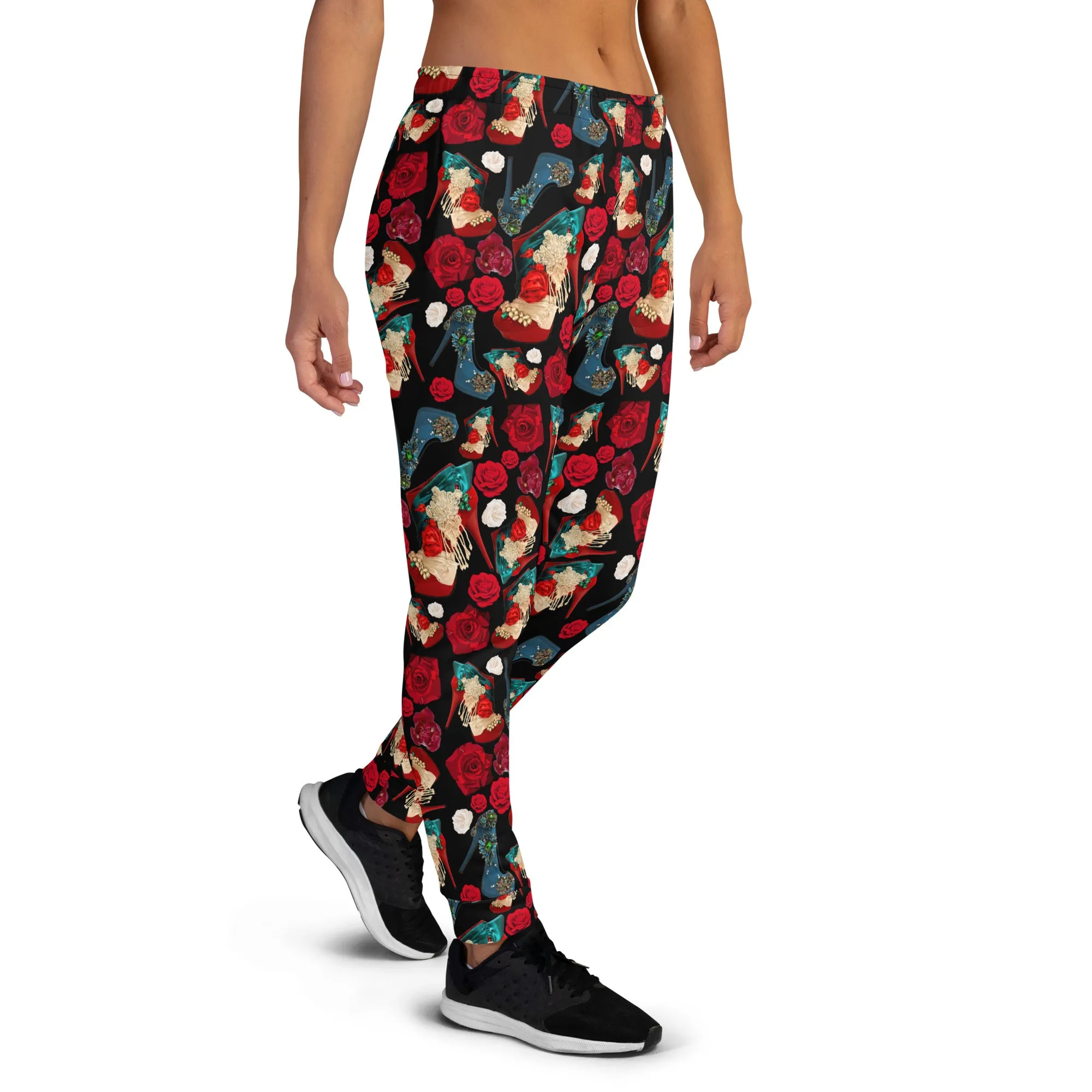 Women's Joggers 'Fiori rosso nero'