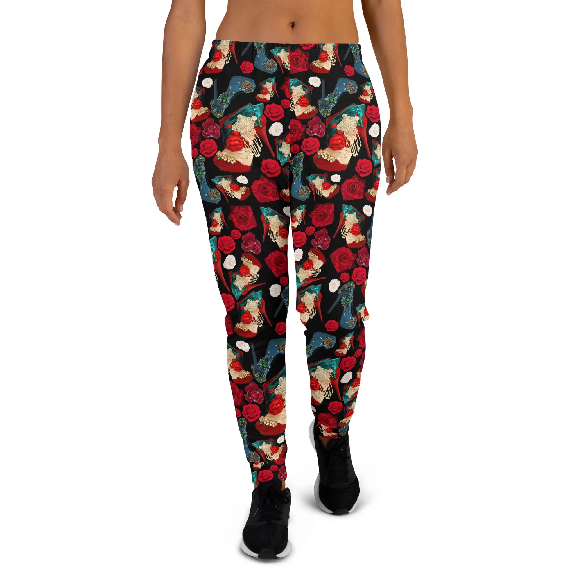 Women's Joggers 'Fiori rosso nero'