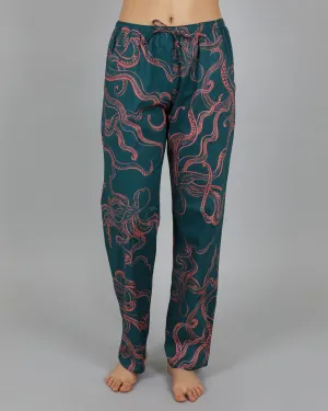 Womens Lounge Pants - Pink Octopus on Green