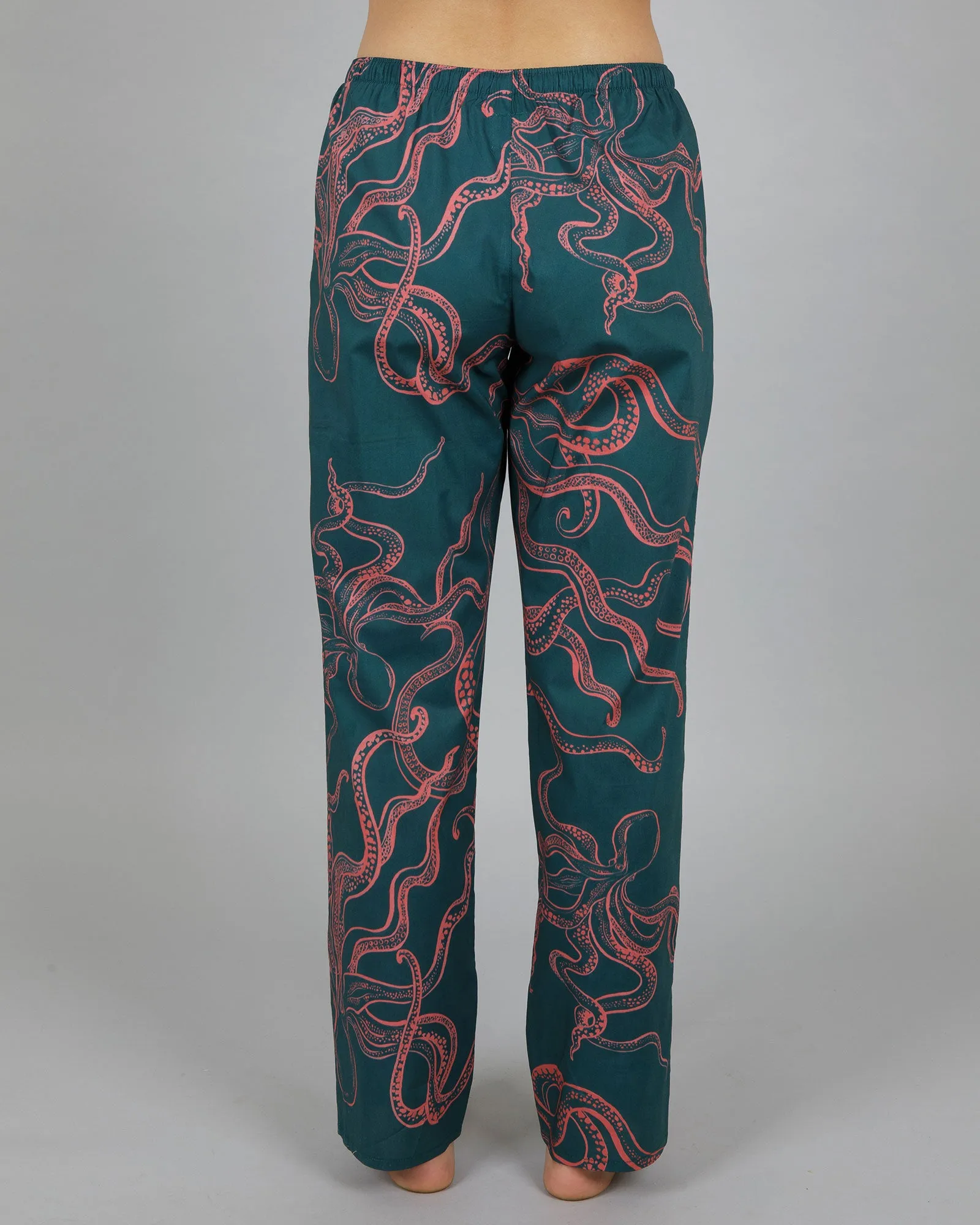 Womens Lounge Pants - Pink Octopus on Green