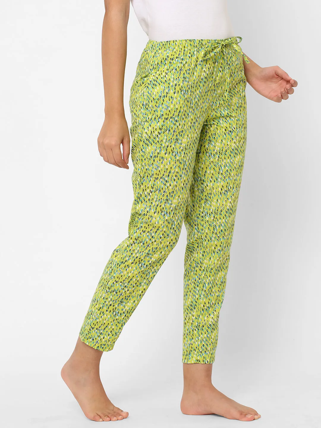 Women's Printed, Green, Cotton, Regular Fit, Elasticated, Waistband, Pyjama  With Side Pockets