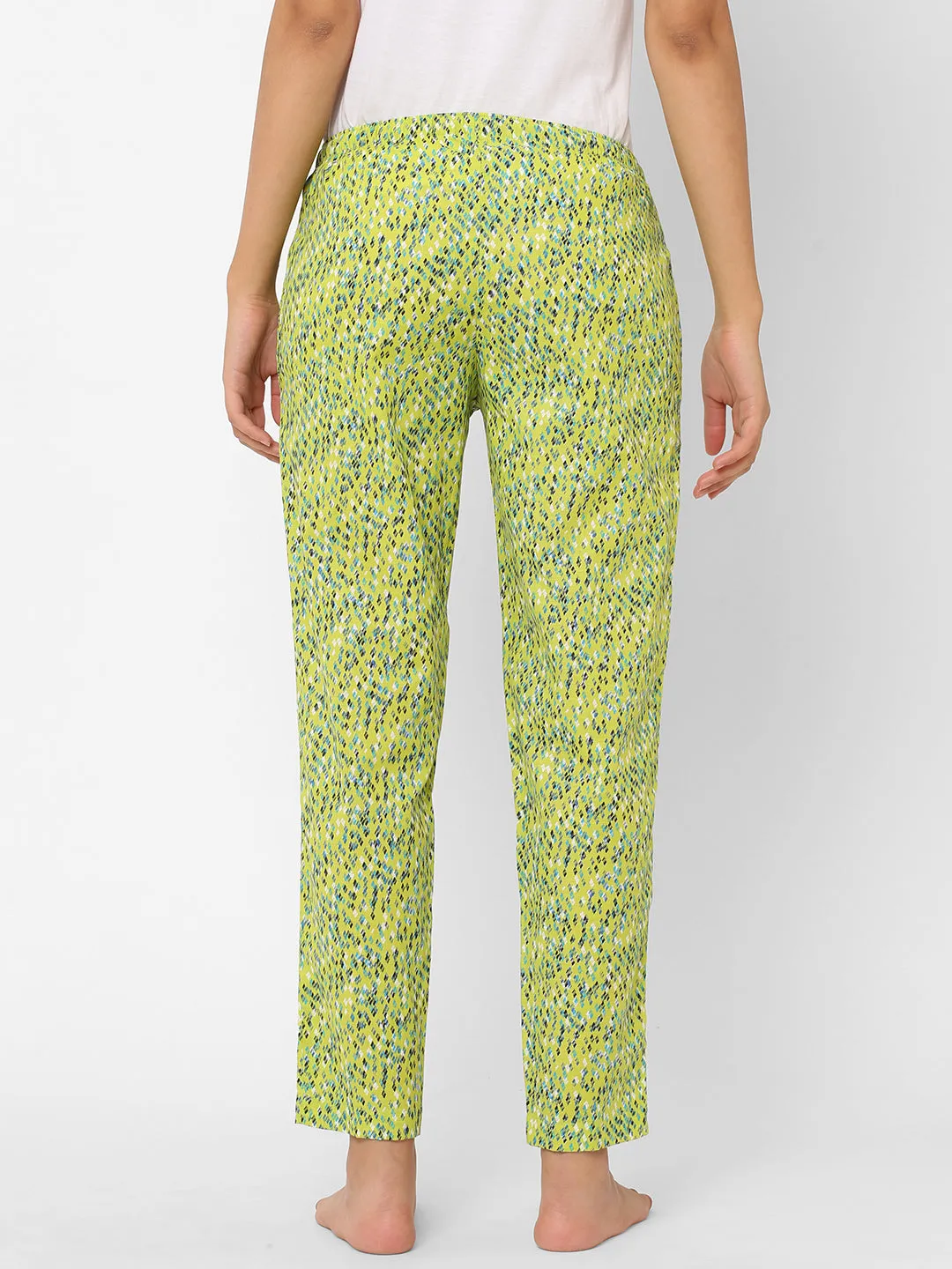 Women's Printed, Green, Cotton, Regular Fit, Elasticated, Waistband, Pyjama  With Side Pockets
