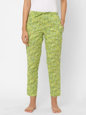 Women's Printed, Green, Cotton, Regular Fit, Elasticated, Waistband, Pyjama  With Side Pockets
