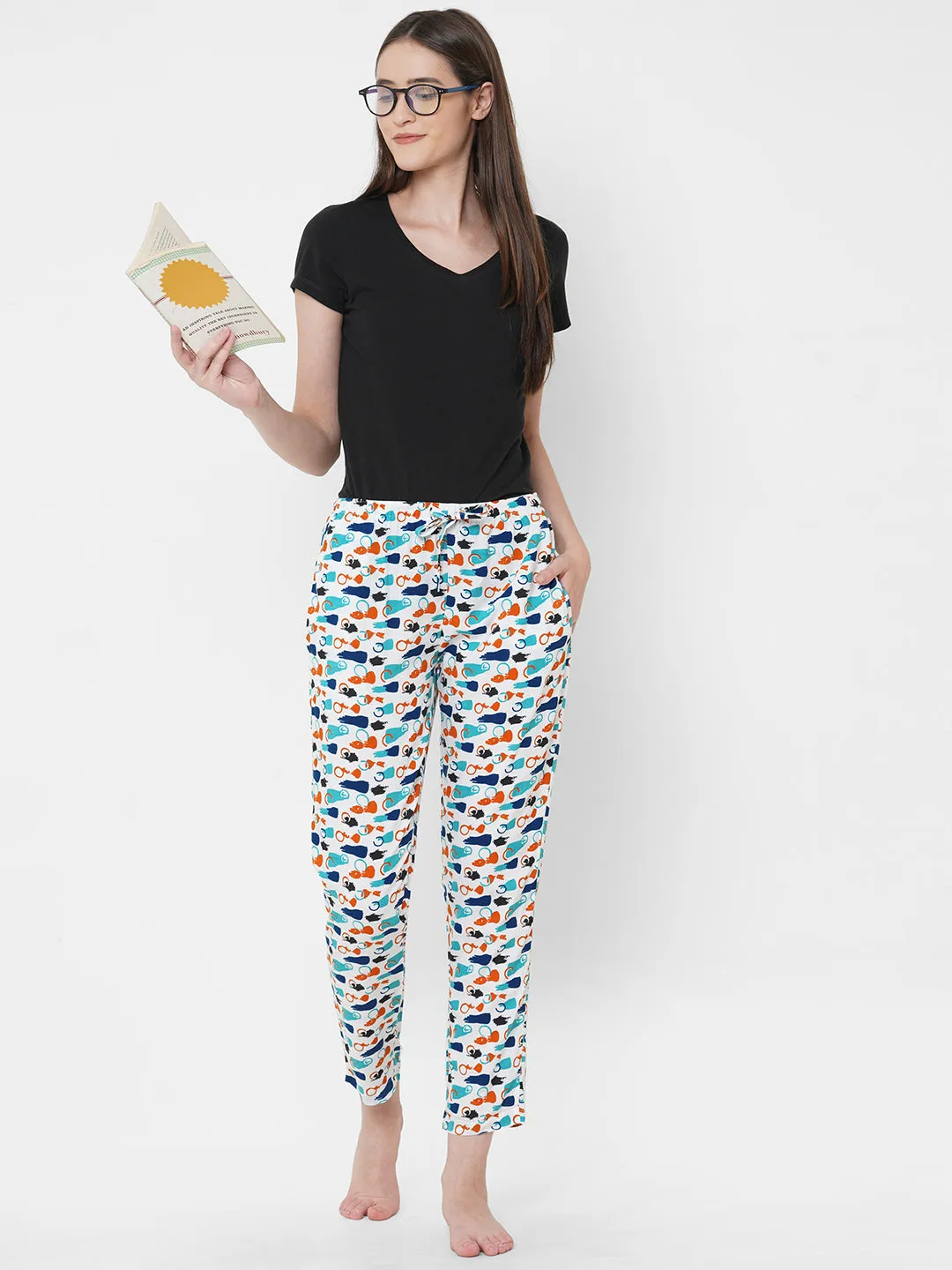 Women's Printed, Multicolor, Viscose, Regular Fit, Elasticated, Waistband, Pyjama  With Side Pockets