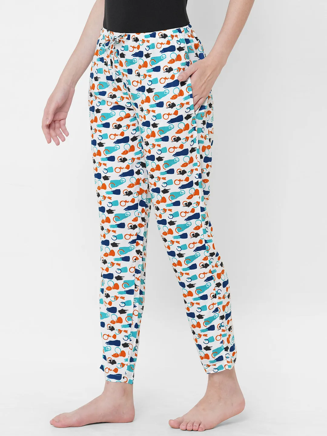 Women's Printed, Multicolor, Viscose, Regular Fit, Elasticated, Waistband, Pyjama  With Side Pockets