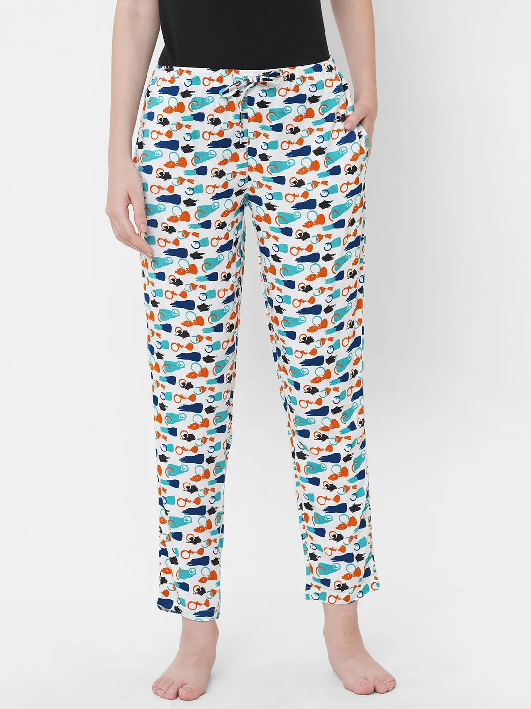 Women's Printed, Multicolor, Viscose, Regular Fit, Elasticated, Waistband, Pyjama  With Side Pockets