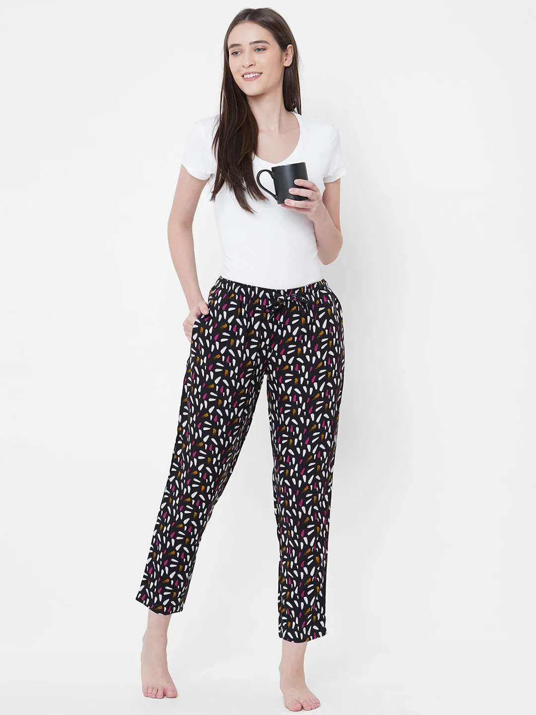 Women's Printed, Multicolor, Viscose, Regular Fit, Elasticated, Waistband, Pyjama  With Side Pockets