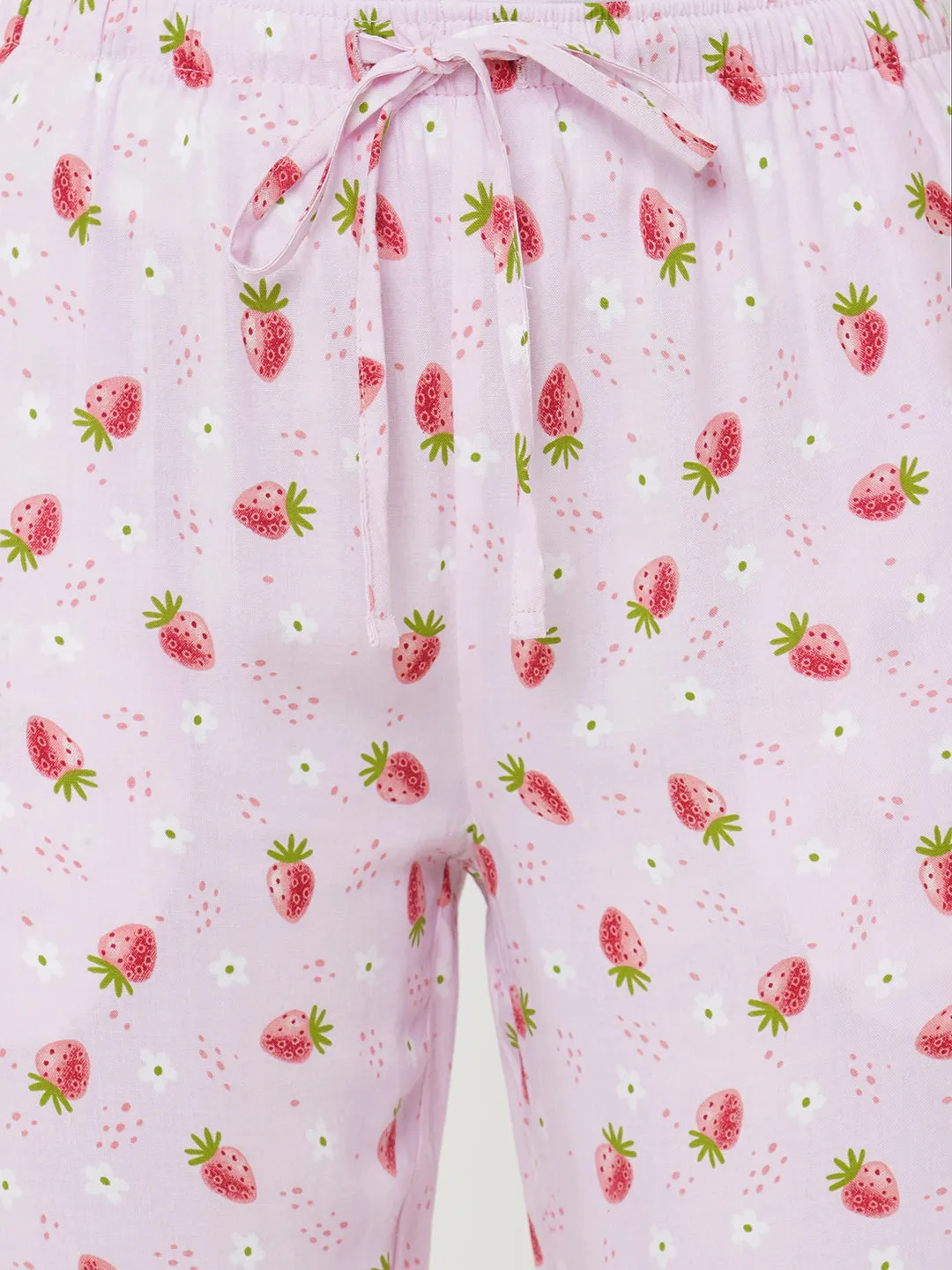 Women's Printed, Pink, Viscose, Regular Fit, Elasticated, Waistband, Pyjama  With Side Pockets