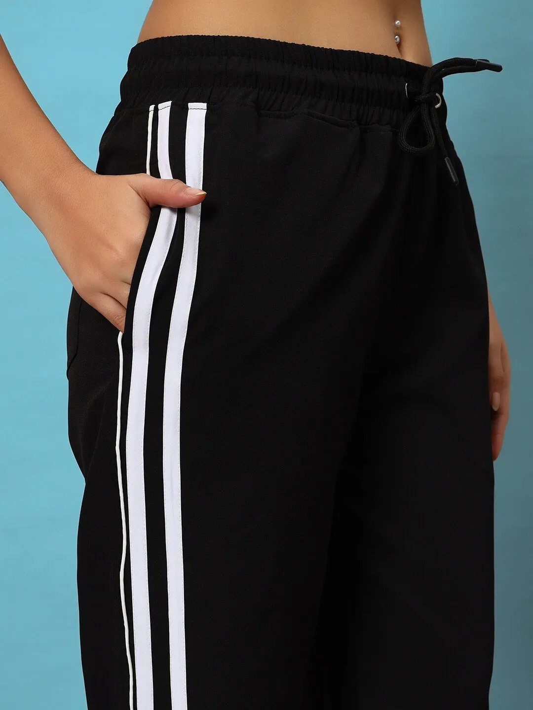 Women's String Parachute Cargo Pants (Black)