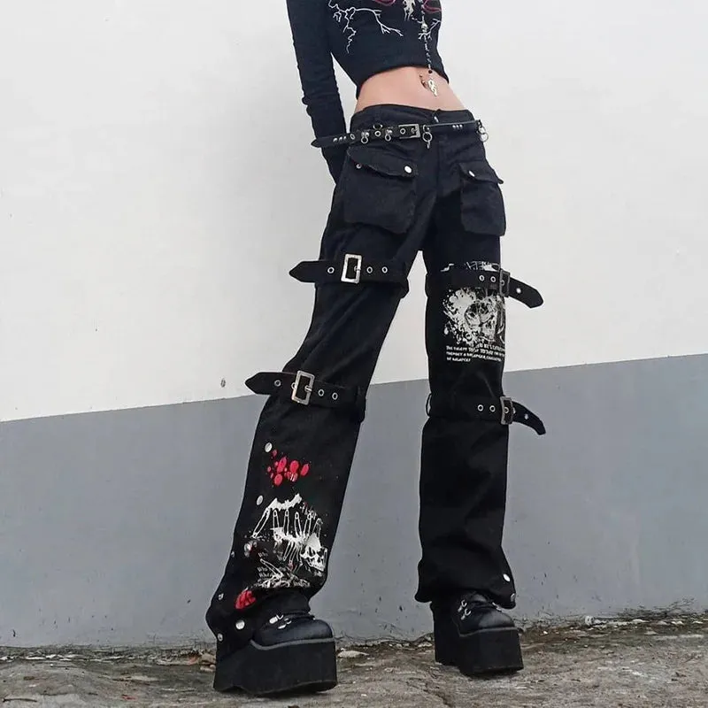 Y2K Gothic  Black Cargo Pants