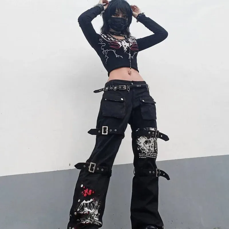 Y2K Gothic  Black Cargo Pants