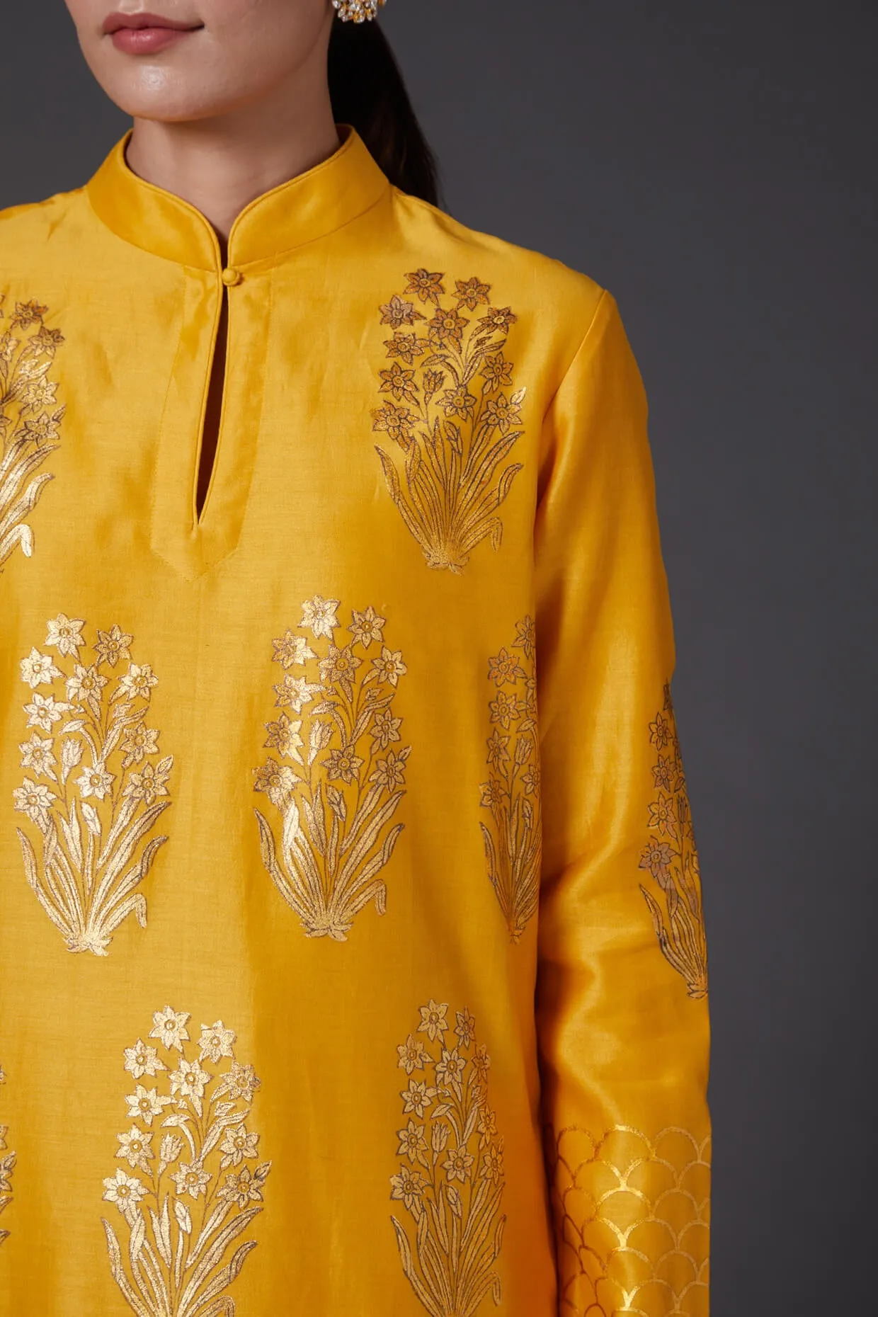 Yellow & Gold Block Printed Kurta With Palazzo