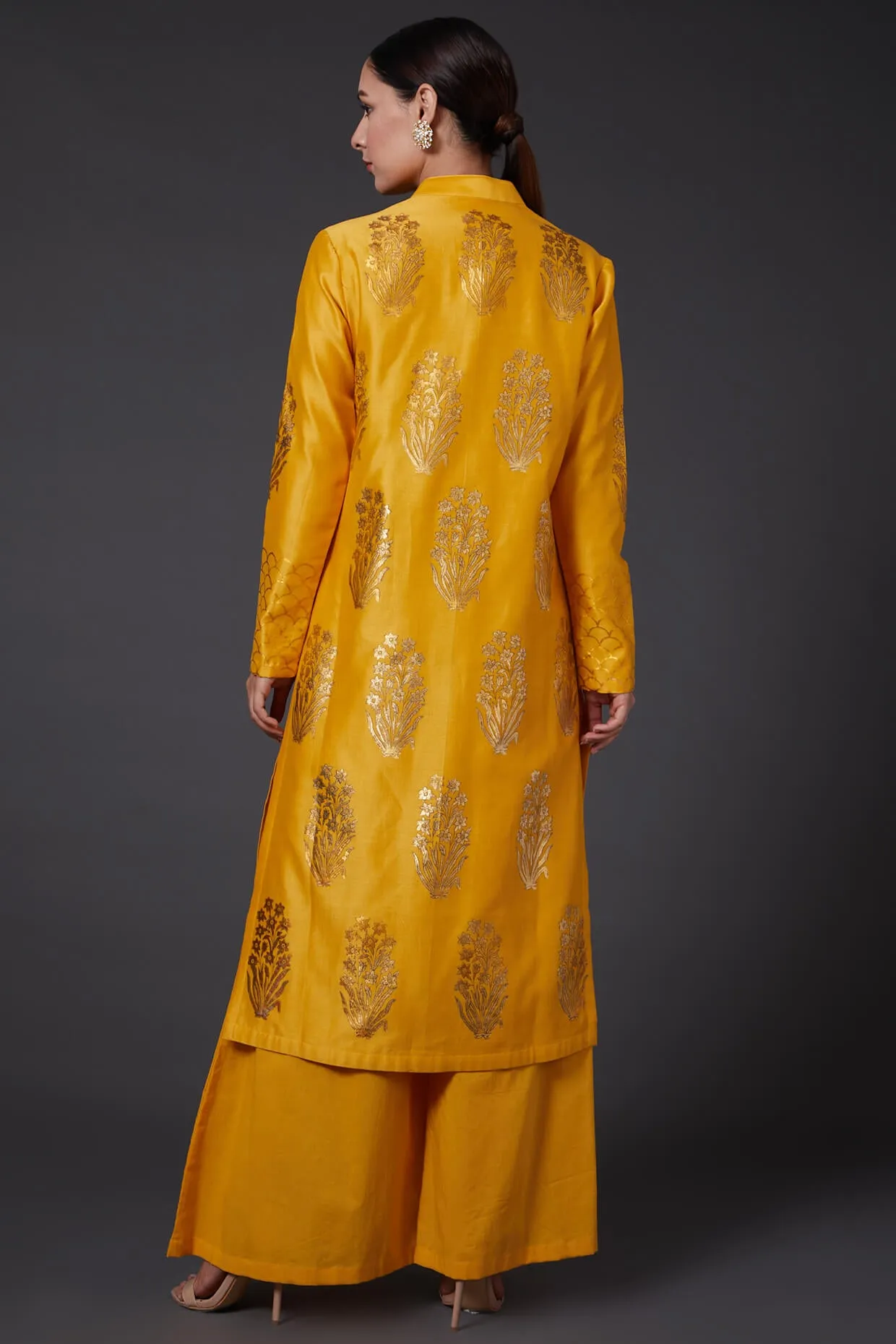Yellow & Gold Block Printed Kurta With Palazzo