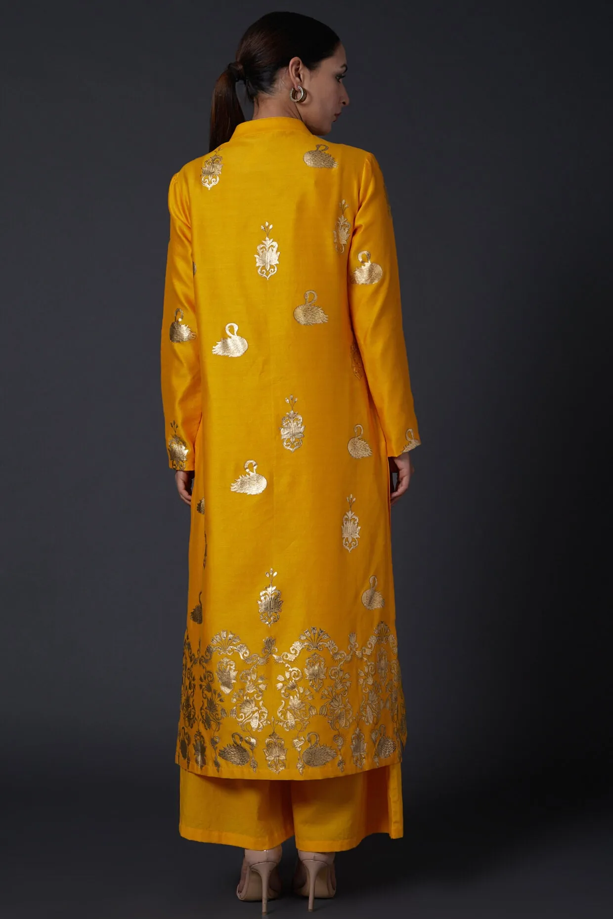 Yellow Block Printed Kurta With Palazzo