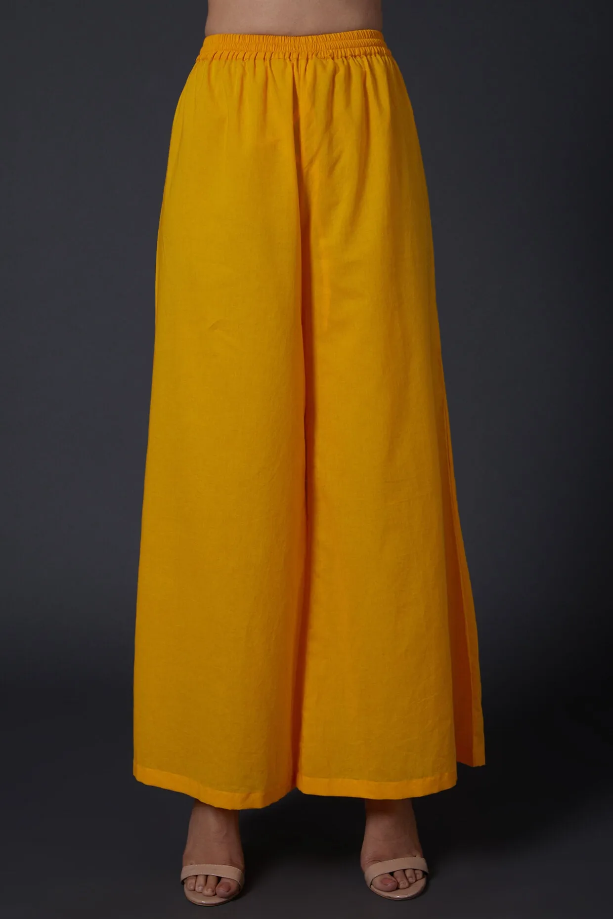 Yellow Block Printed Kurta With Palazzo
