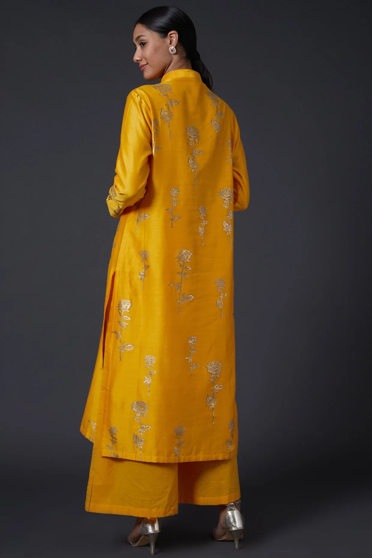 Yellow Block Printed Kurta With Palazzo