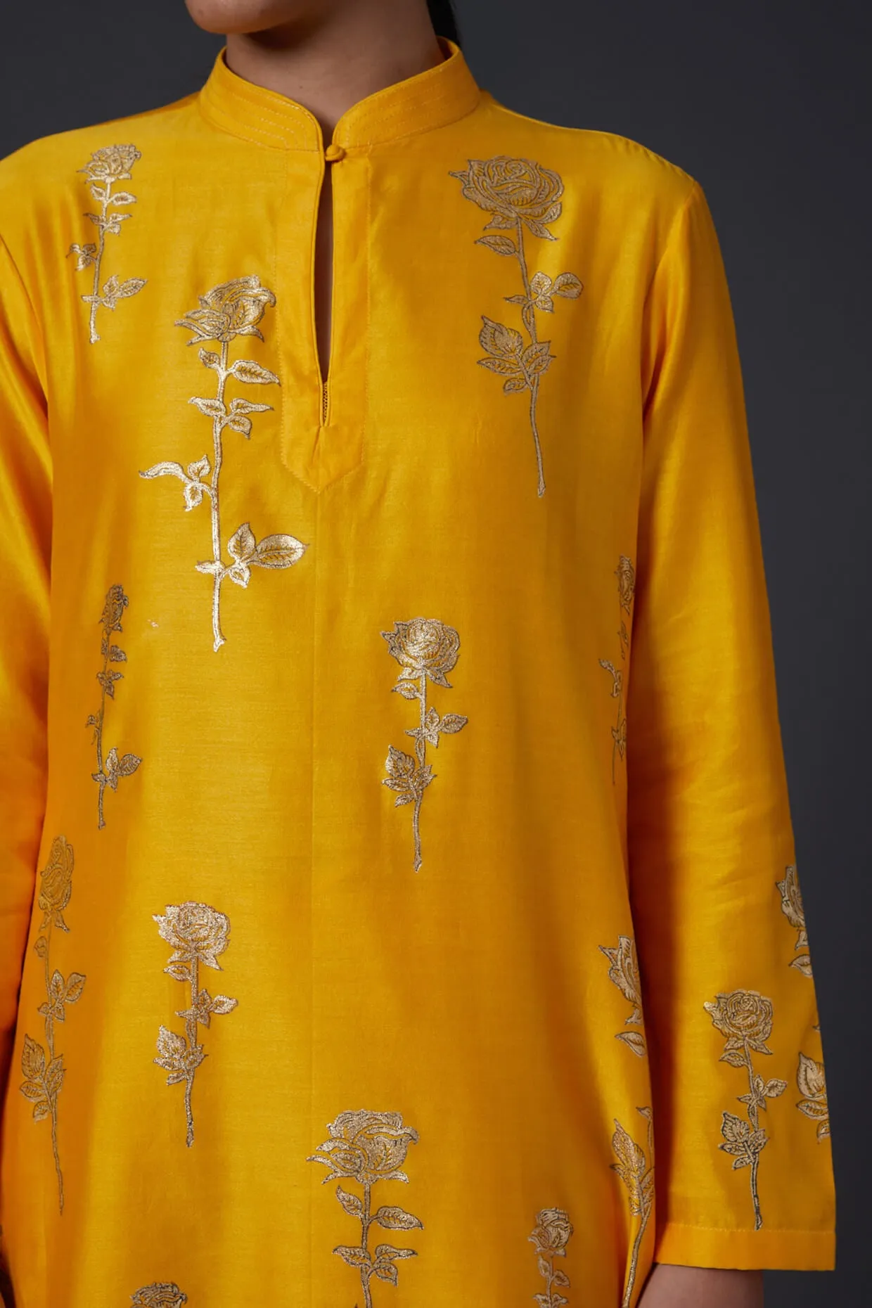 Yellow Block Printed Kurta With Palazzo