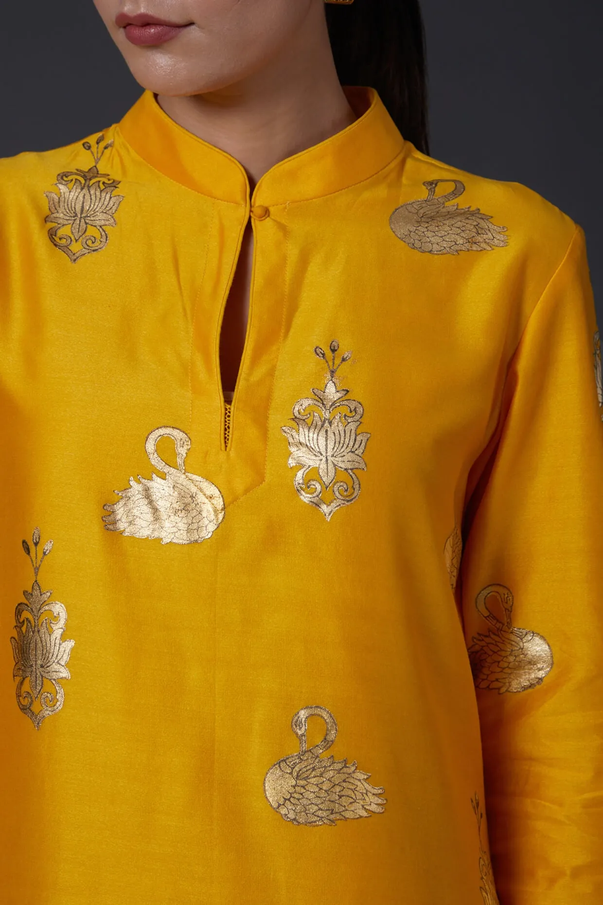 Yellow Block Printed Kurta With Palazzo